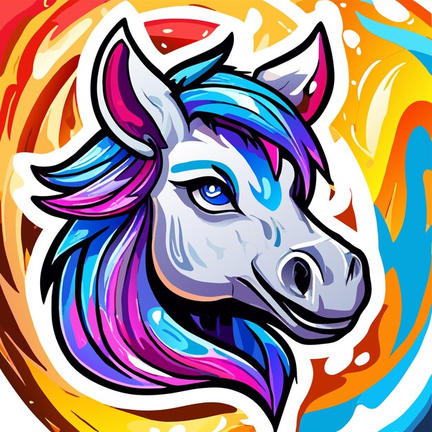 Vector caballo unicornio colorido dibujado a mano plano elegante pegatina de dibujos animados icono concepto ilustración aislada