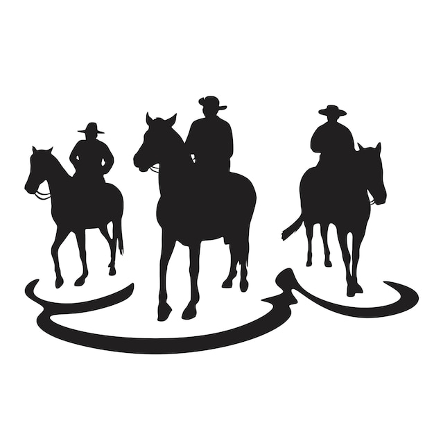 Vector caballo vaquero hombres silueta hecho a mano colección