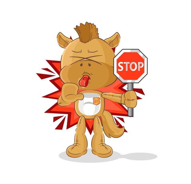Caballo con vector de mascota de dibujos animados de señal de stop