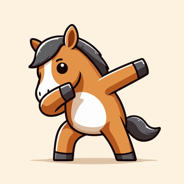 Caballo vectorial con postura de dabbing diseño de dibujos animados simple y minimalista