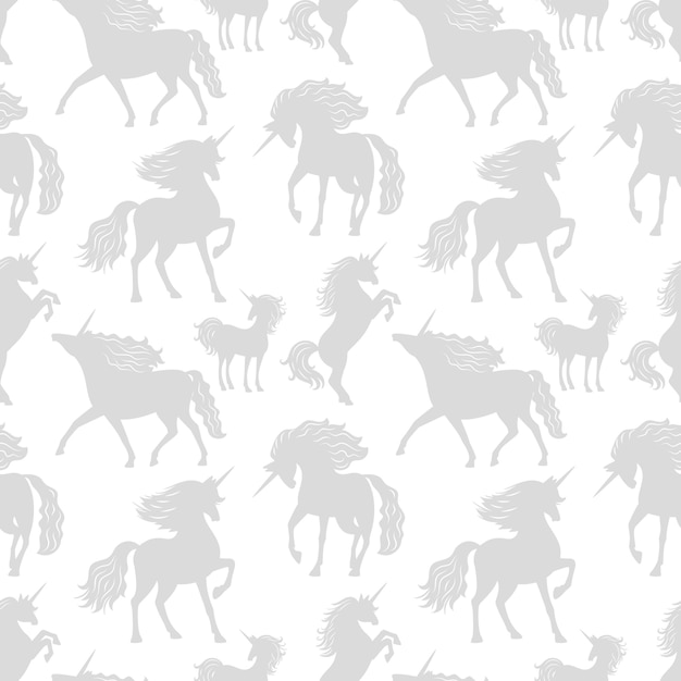 caballos unicors siluetas grises de patrones sin fisuras