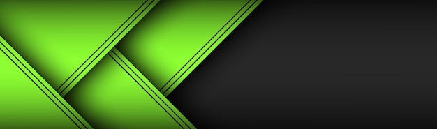 Cabecera de diseño de material negro y verde Banner de tecnología moderna con hojas de papel superpuestas con líneas negras Ilustración vectorial en pantalla ancha