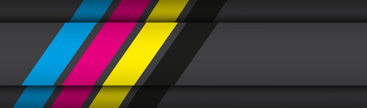 Vector cabecera de material moderno negro con capas superpuestas con colores cmyk banner para su negocio vector fondo de pantalla ancha abstracto.