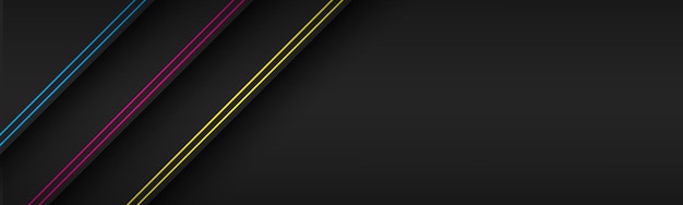 Vector cabecera de material moderno negro con líneas diagonales en colores cmyk banner para su negocio vector fondo abstracto de pantalla ancha