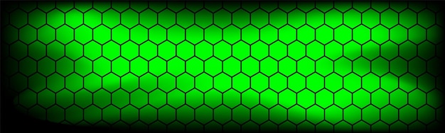 Cabecera de tecnología moderna verde con malla hexagonal negra banner de textura geométrica de metal abstracto ilustración de fondo vectorial simple