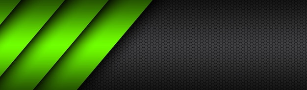 Cabecera vectorial de material moderno negra y verde con una malla hexagonal cuadrícula poligonal y espacio en blanco