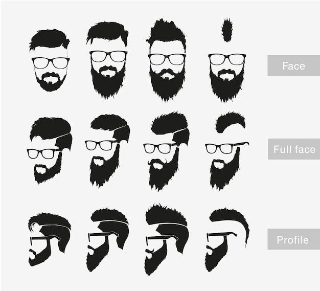 Vector cabello, bigote, barba.