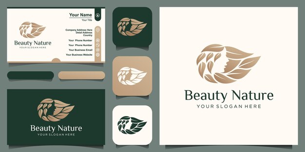 Cabello de mujer con estilo de hoja estilizada silueta salón de belleza y plantilla de logotipo de spa