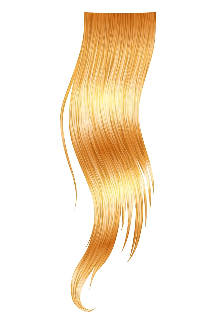 Vector cabello rubio brillante mujer corte de pelo cuidado del cabello y salón de belleza cerraduras realistas de largo rubio ondulado hermoso cabello femenino saludable con superficie brillante