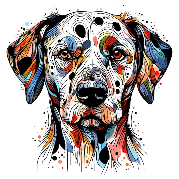 Vector cabeza abstracta del perro dálmata pembroke de pinturas multicolores ilustración vectorial de dibujo de colores