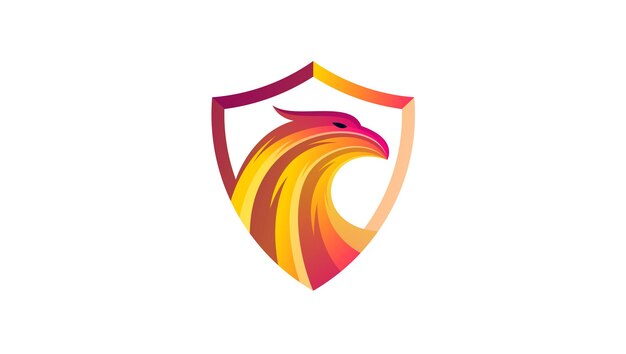 Cabeza de águila en plantilla de vector de concepto de protección de logo de escudo