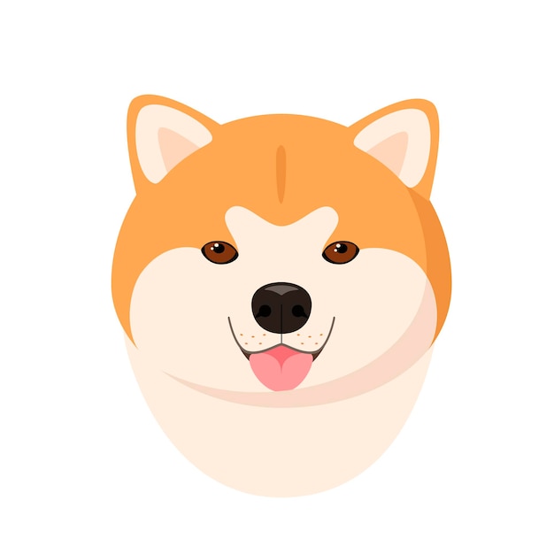 La cabeza de un akita divertido sobre un fondo blanco Diseño de dibujos animados
