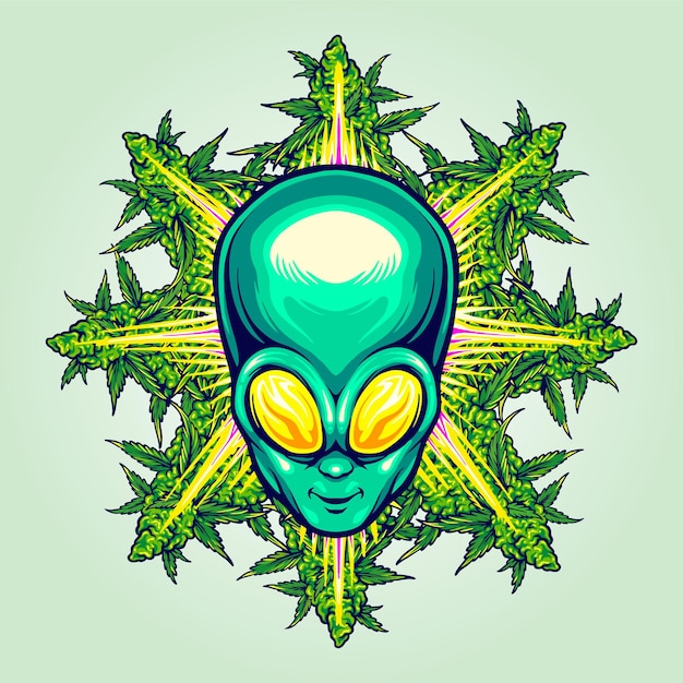 Vector cabeza alienígena con hoja de hierba