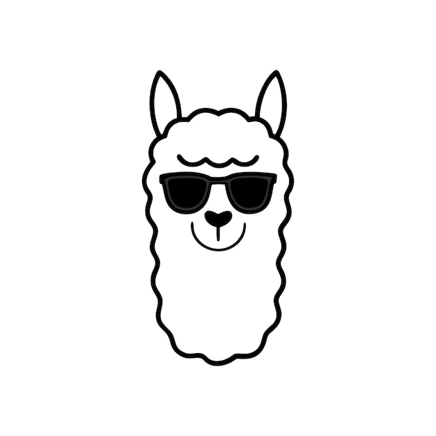 Cabeza de alpaca fresco con gafas de sol Ilustración vectorial en fondo blanco