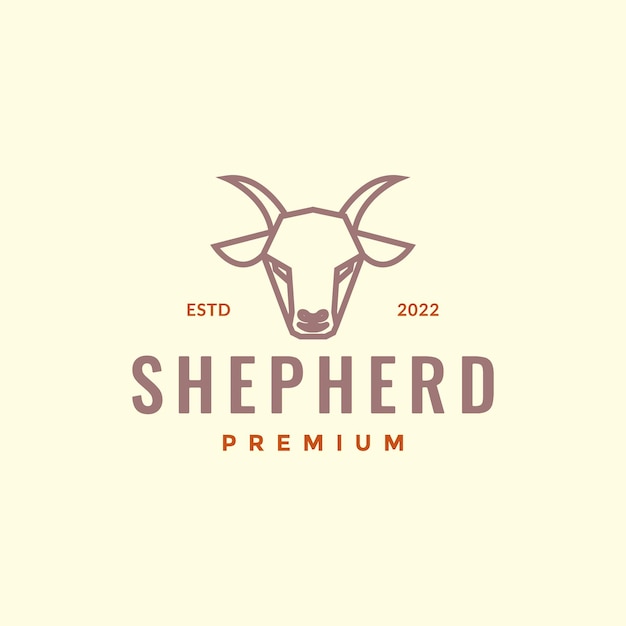 Cabeza animal cuernos ganado ganado cabra pastor cordero polígono línea logo diseño vector