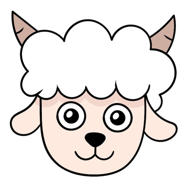 Vector cabeza de animal de oveja blanca linda, emoticon de cartón de ilustración vectorial. dibujo de icono de doodle