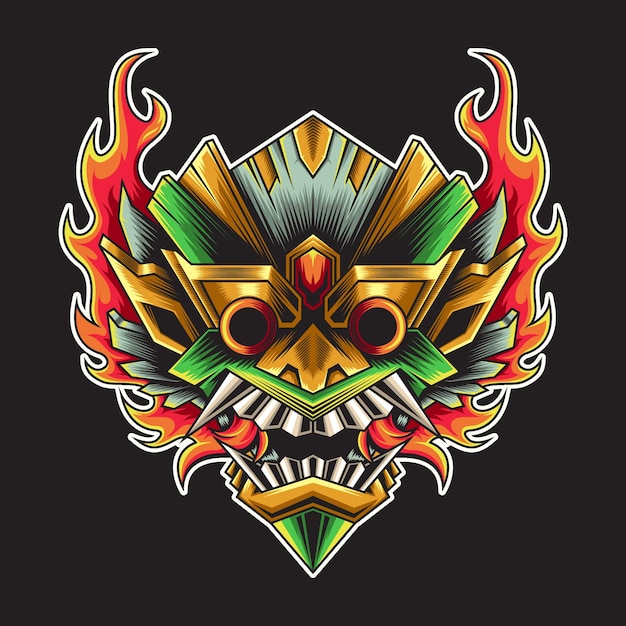 Cabeza de Barong con ilustración de fuego