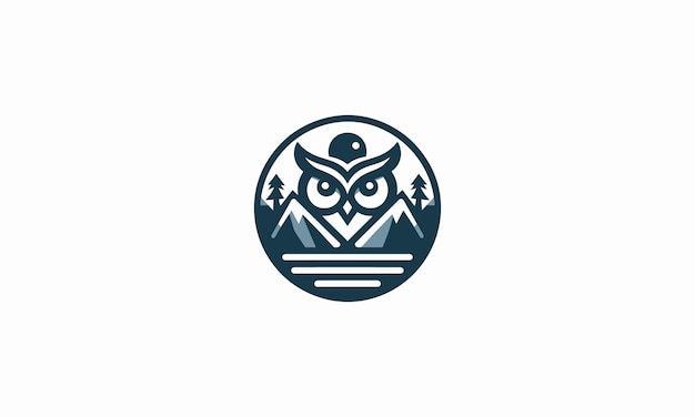 cabeza de búho en el diseño plano del logotipo vectorial de la montaña