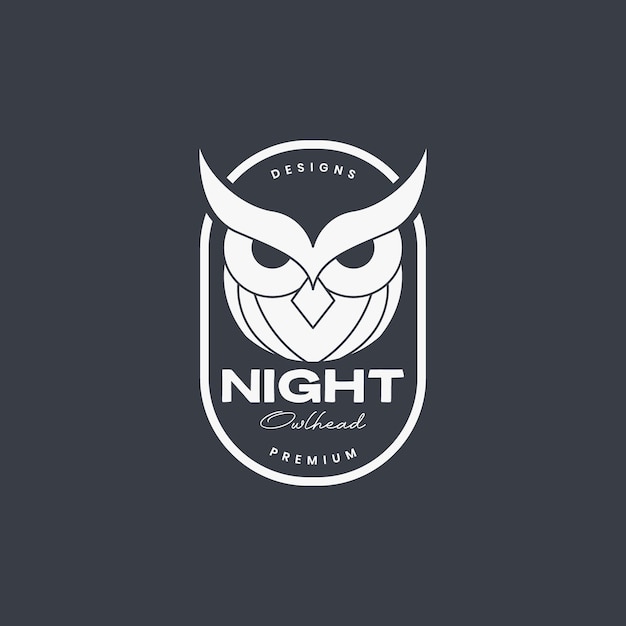 Cabeza búho noche noche enfoque geométrico plano insignia logotipo diseño vector icono ilustración