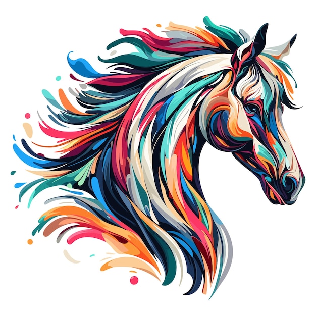 Cabeza de caballo abstracta pinturas multicolores dibujo coloreado ilustración vectorial