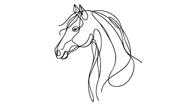 Cabeza de caballo Arte de dibujo continuo de una línea Caballo para logotipo tarjeta banner cartel volante Línea editable Vector