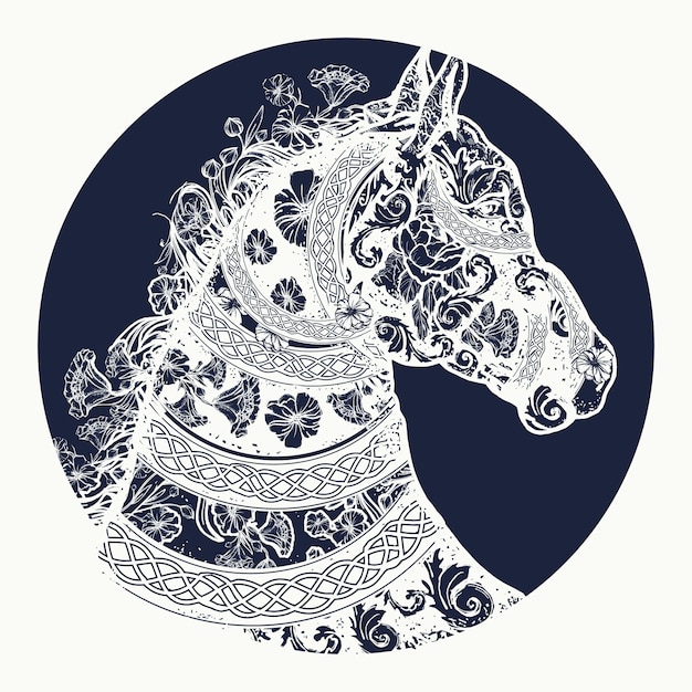 Vector cabeza de caballo en estilo étnico