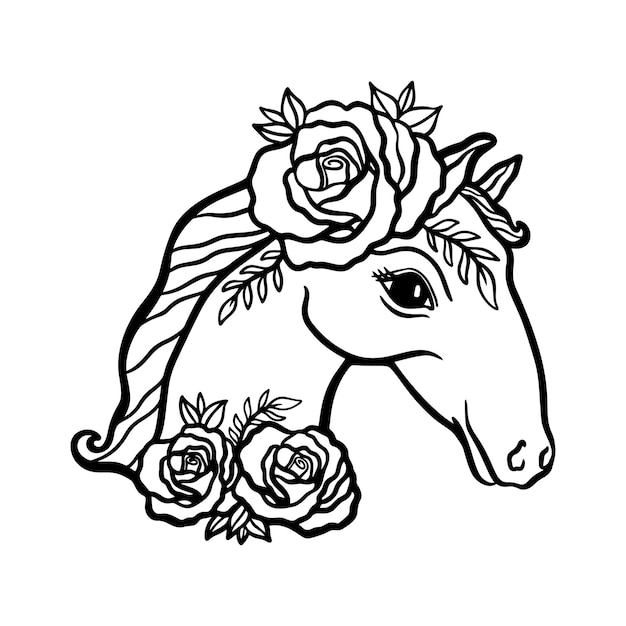 Cabeza de caballo floral flor rosa concepto de ilustración