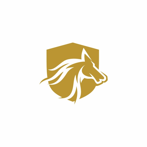 Una cabeza de caballo con el logo de un escudo.
