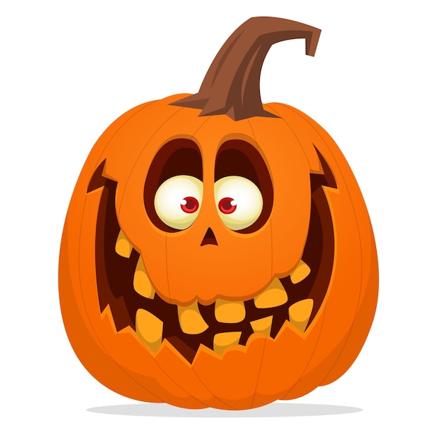 Cabeza de calabaza de halloween divertida de dibujos animados aislada sobre fondo blanco ilustración vectorial