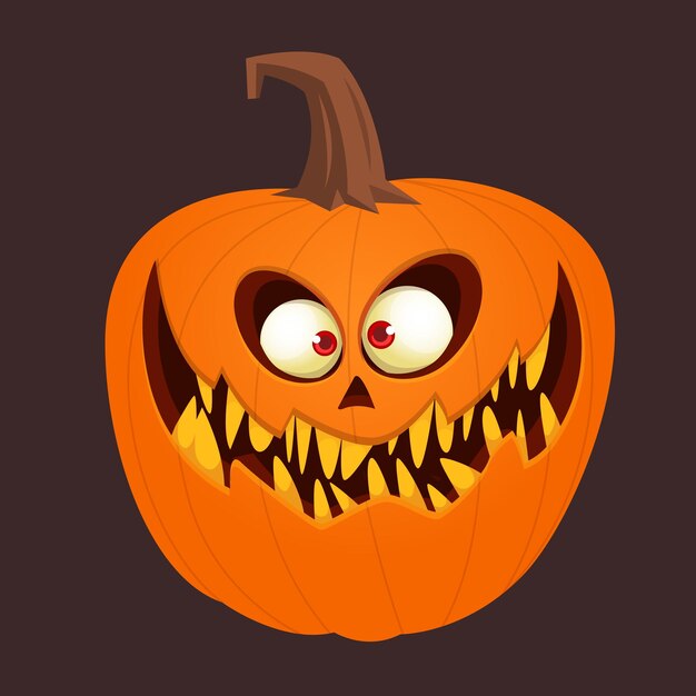 Cabeza de calabaza de halloween divertida de dibujos animados aislada sobre fondo blanco ilustración vectorial