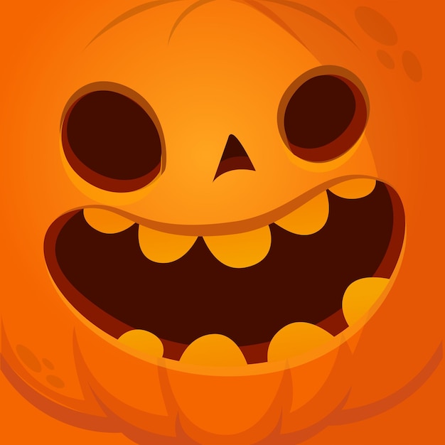 Vector cabeza de calabaza de halloween divertida de dibujos animados con expresión de cara de miedo ilustración vectorial del diseño de personajes de monstruo jackolantern con emoción tallada