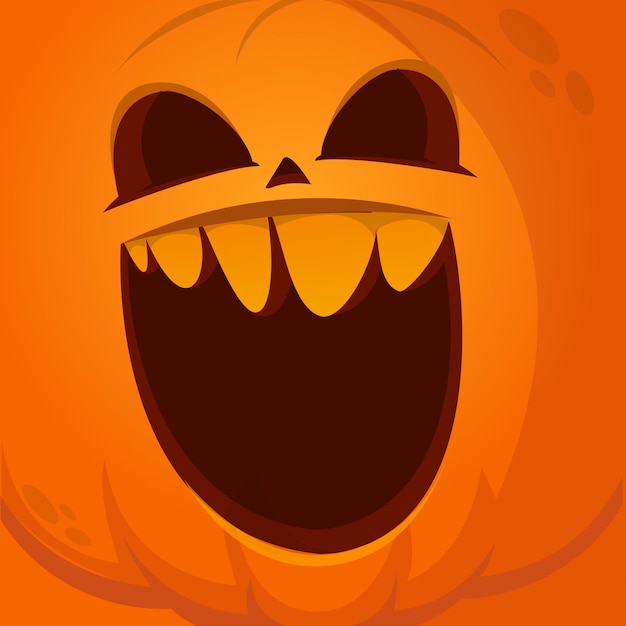 Cabeza de calabaza de Halloween divertida de dibujos animados con expresión de cara de miedo Ilustración vectorial del diseño de personajes de monstruo jackolantern con emoción tallada