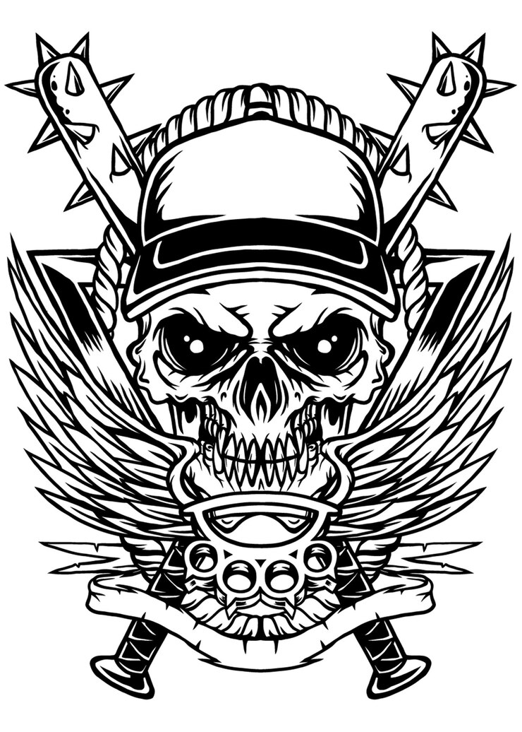 Vector una cabeza de calavera con alas anchas