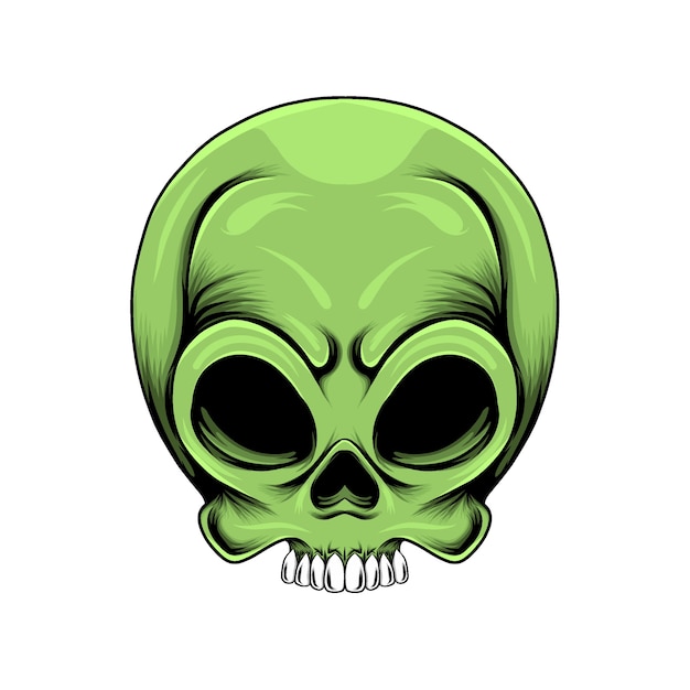 cabeza de calavera alienígena verde con los ojos de los agujeros con los dientes blancos