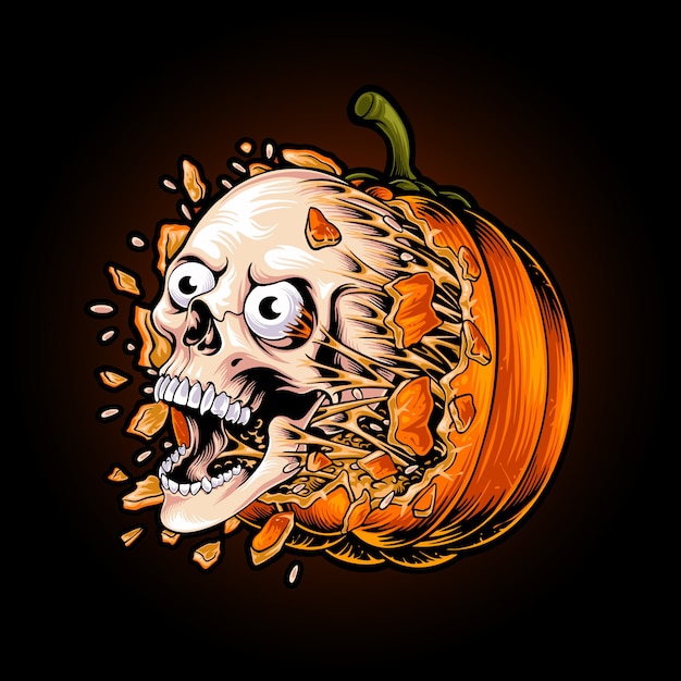 cabeza de calavera bombeada de ilustración de calabaza de halloween