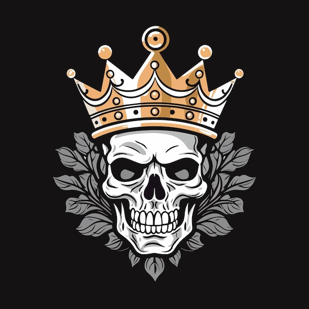 Vector cabeza de calavera con una corona con decoración de flores ilustración de imágenes prediseñadas vectoriales