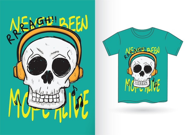 Cabeza de calavera dibujada a mano para camiseta