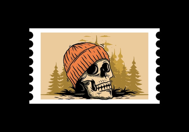 Cabeza de calavera con diseño de ilustración de gorro