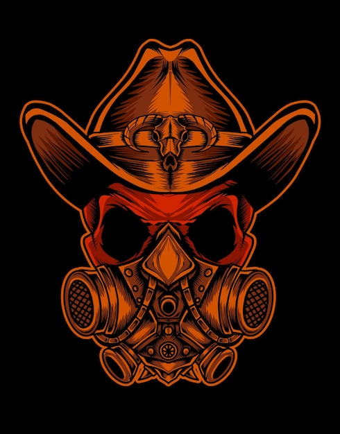 Vector cabeza de calavera con enmascarador y sombrero de vaquero