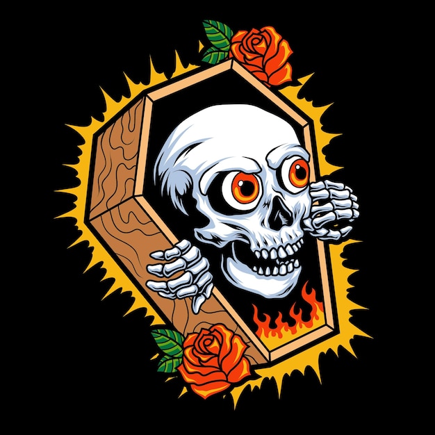 Vector cabeza de calavera en estilo de tatuaje tradicional