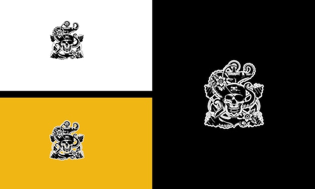 Cabeza calavera y flores diseño de contorno vectorial
