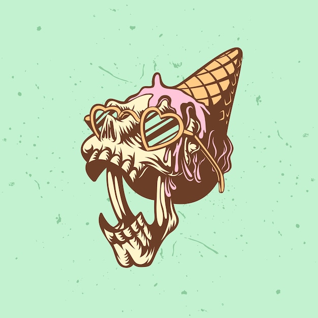 Cabeza de calavera hipster con helado derramado sobre él logo de mascota