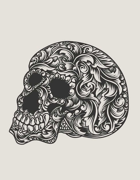 Cabeza de calavera de ilustración con estilo de adorno