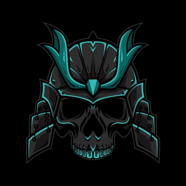 Cabeza de calavera con Samurai Hat Logo Esport Ilustración