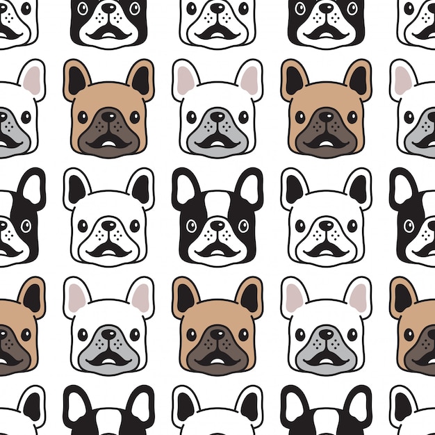Cabeza de cara de perro bulldog francés de patrones sin fisuras