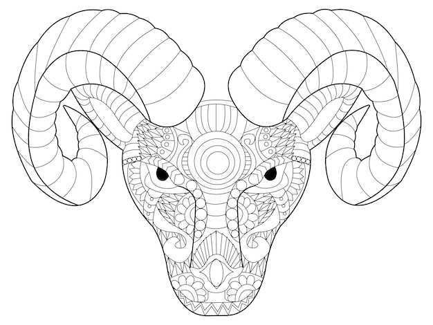 Cabeza carnero para colorear vector para adultos