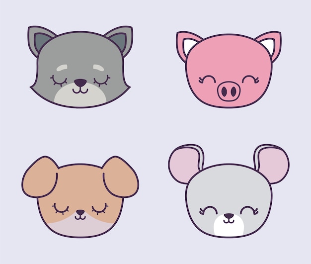 Cabeza de cerdito lindo con animales del grupo