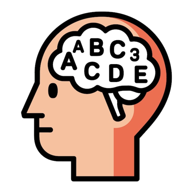Cabeza con cerebro y letras