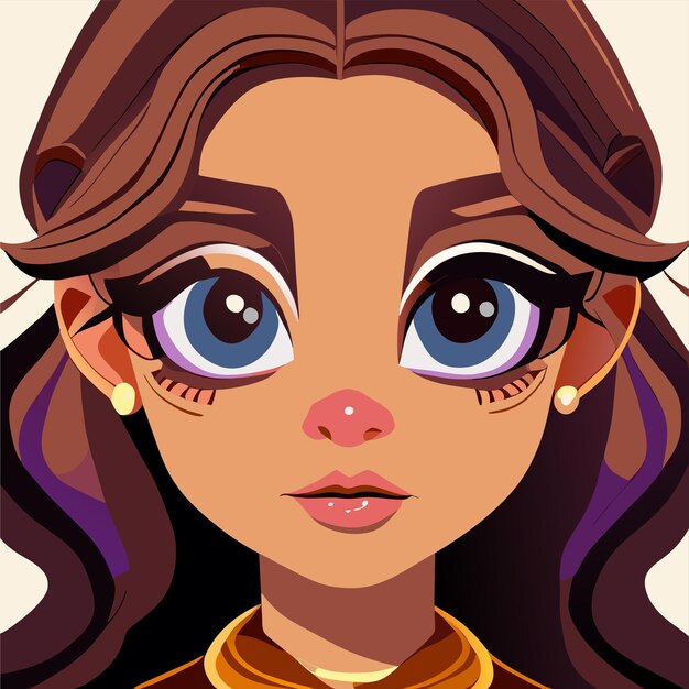 Vector cabeza de chica linda feliz dibujada a mano plana con estilo adhesivo de dibujos animados icono concepto ilustración aislada