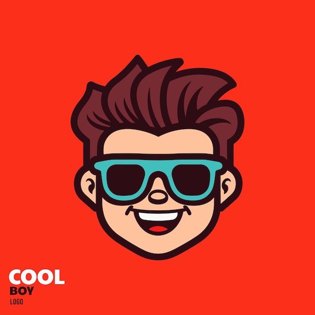 Vector cabeza de chico retro mascota cara sonriente con gafas de sol elemento de logotipo vintage logotipo simple minimalista